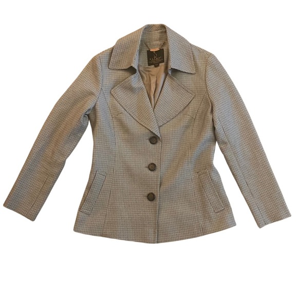 Vintage Green/Brown/White Houndstooth Print Button Down Skirt Suit (Small/Med) - Picture 3 of 12